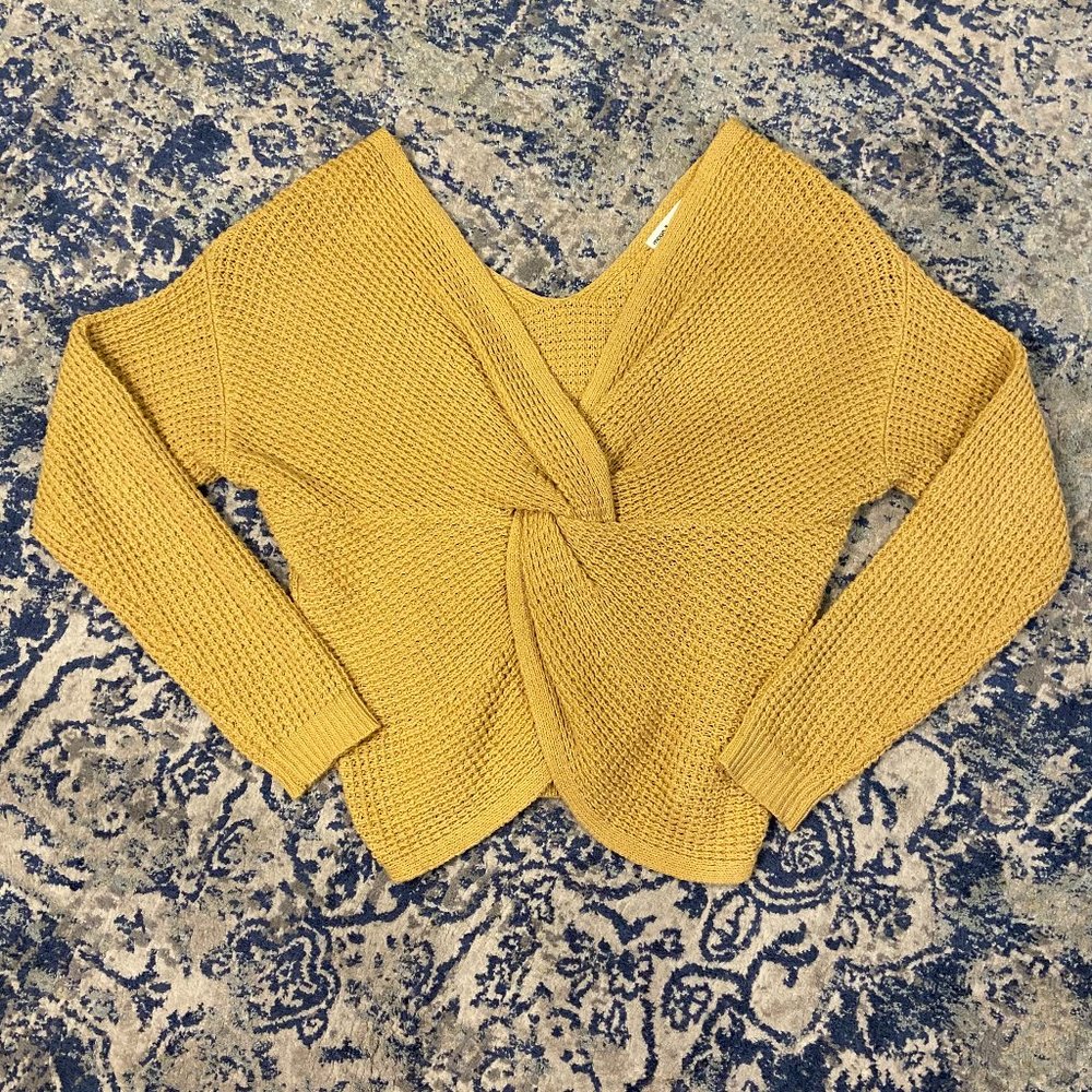 Moon & Madison Yellow/Gold Twist Knit Sweater Top, XS
